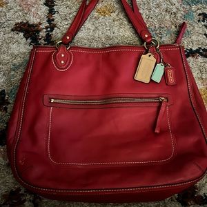 COACH 19002 Poppy Glam Red Leather Tote Bag